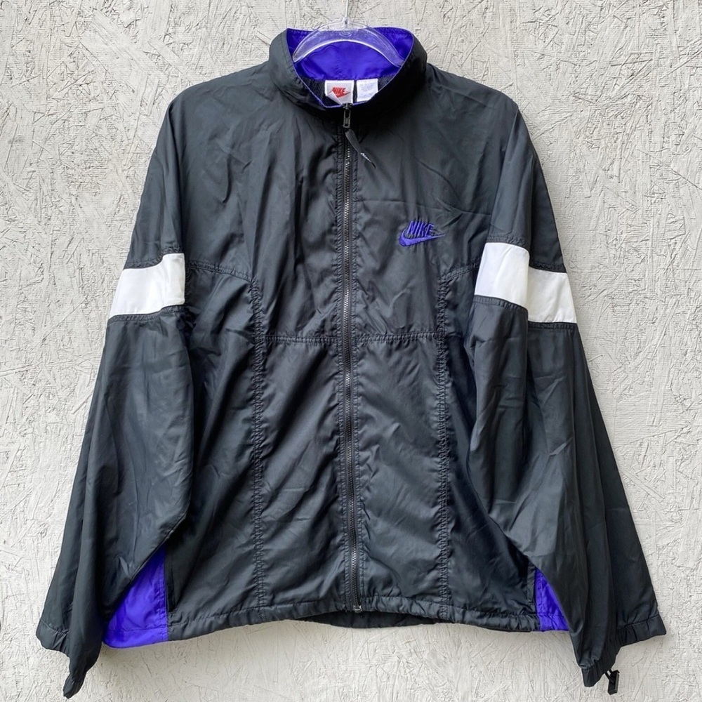 90s vtg Nike Colorblock Nylon Jacket • Black / Purple • XL